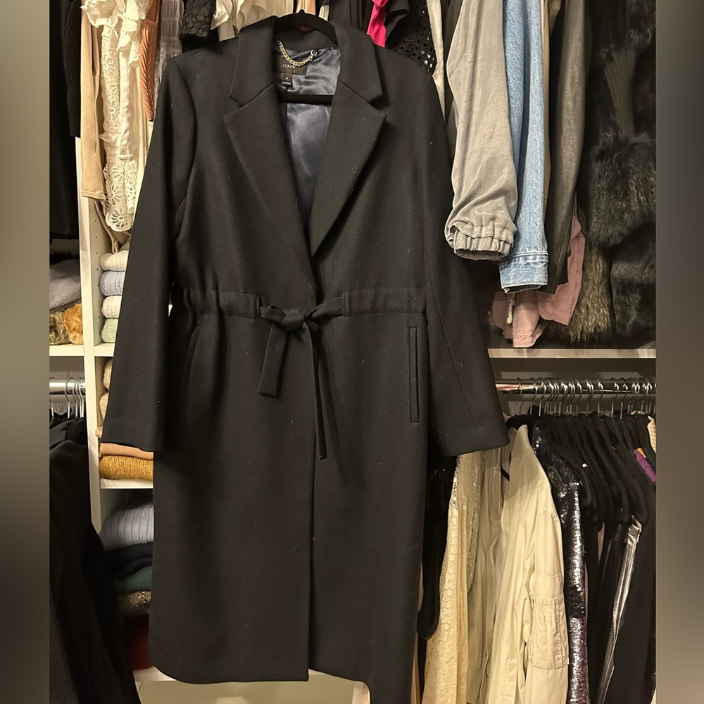 J CREW 100% Wool Long Coat- Very Dark Navy- Black Size 14 NWOT